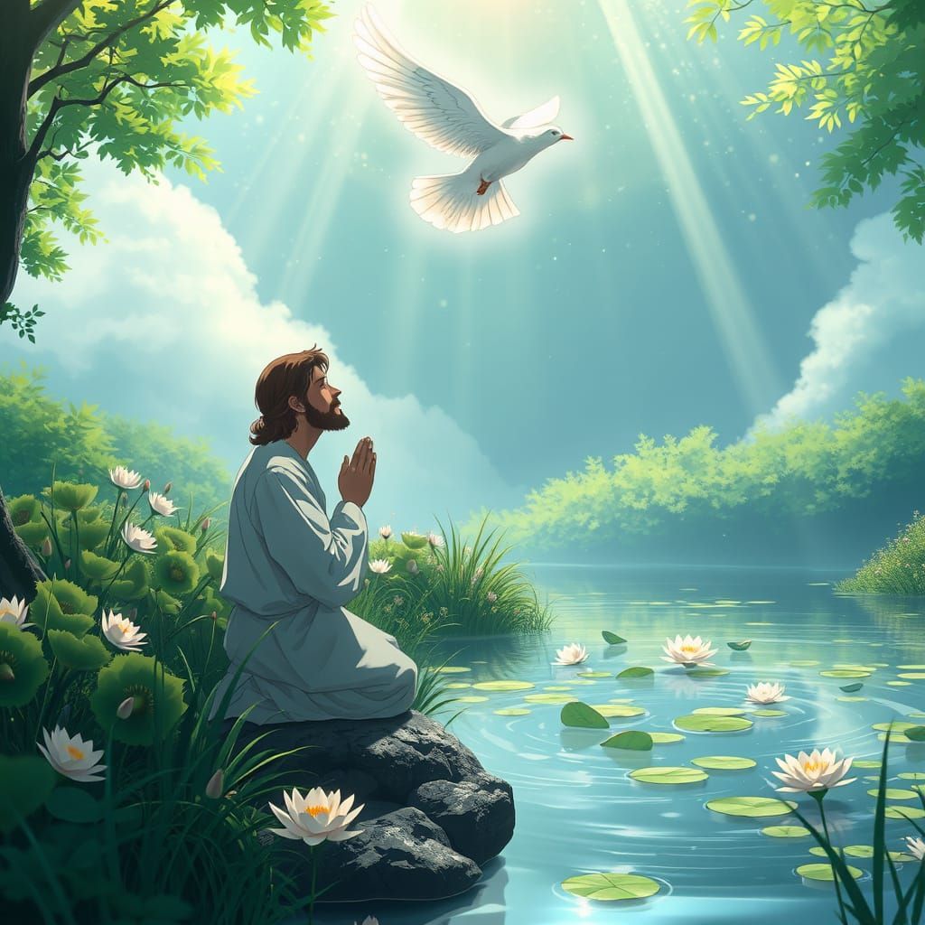 Jesus in Serene Prayer Amidst Nature's Peace