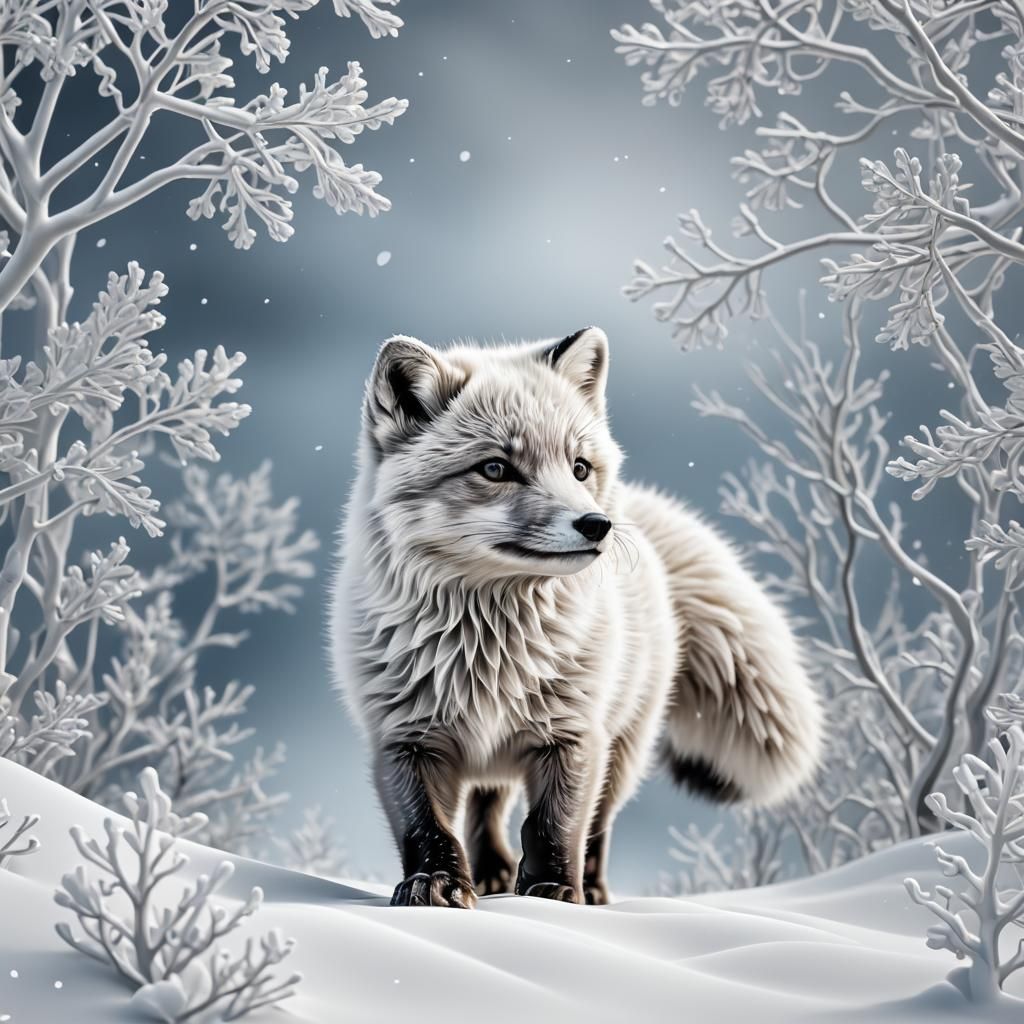 Baby Arctic Fox in Abstract Vector Fractal Art