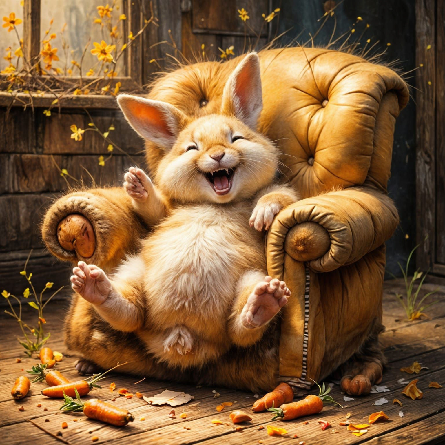 Laughing Bunny in Cartoonish Realism Style