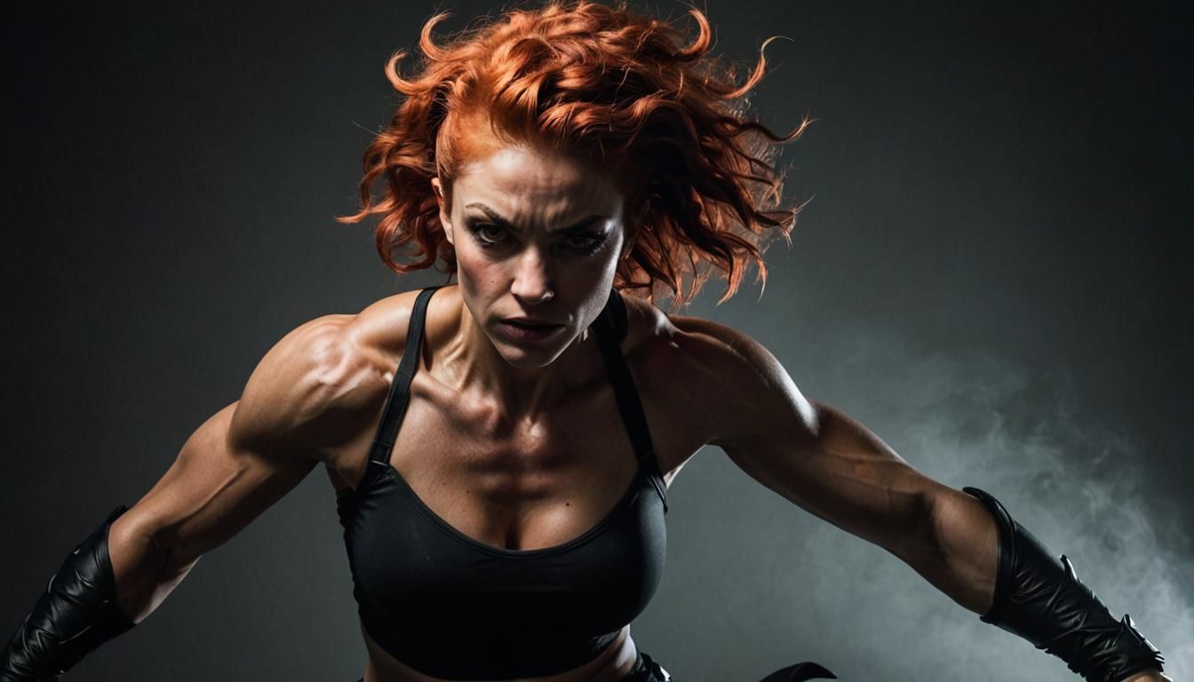 epic photograph of a redheaded woman and sometimes her pet c...