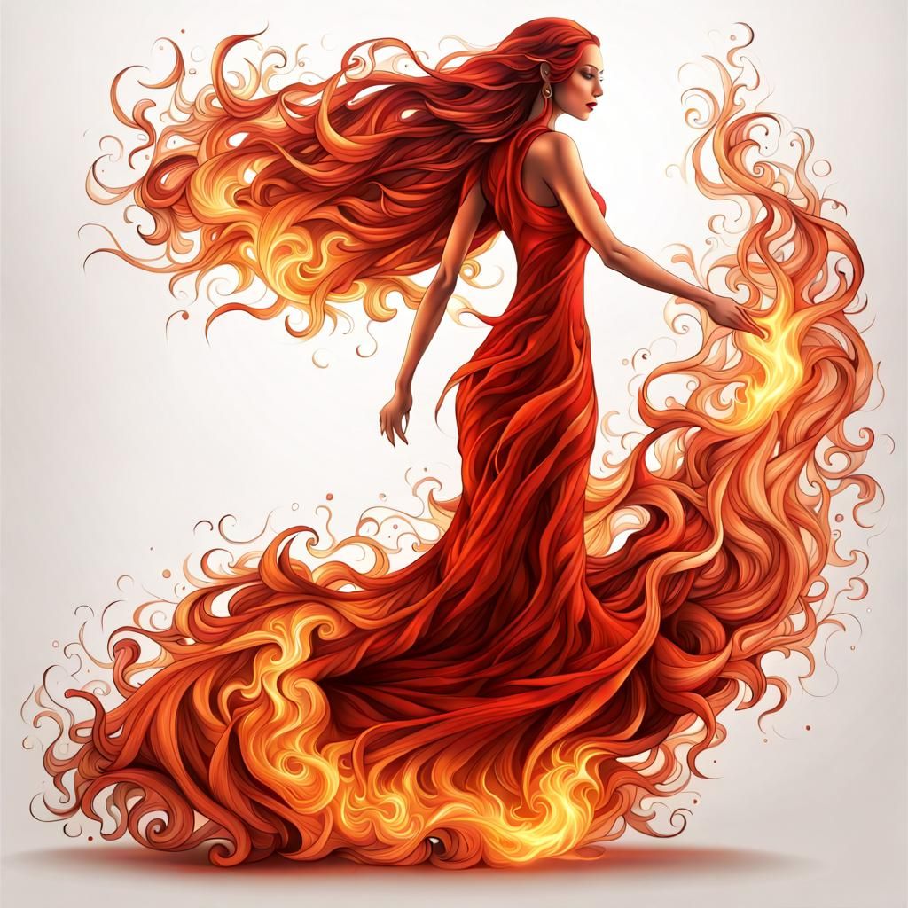 Fiery Woman Engulfed in Flames: Abstract Vector Art