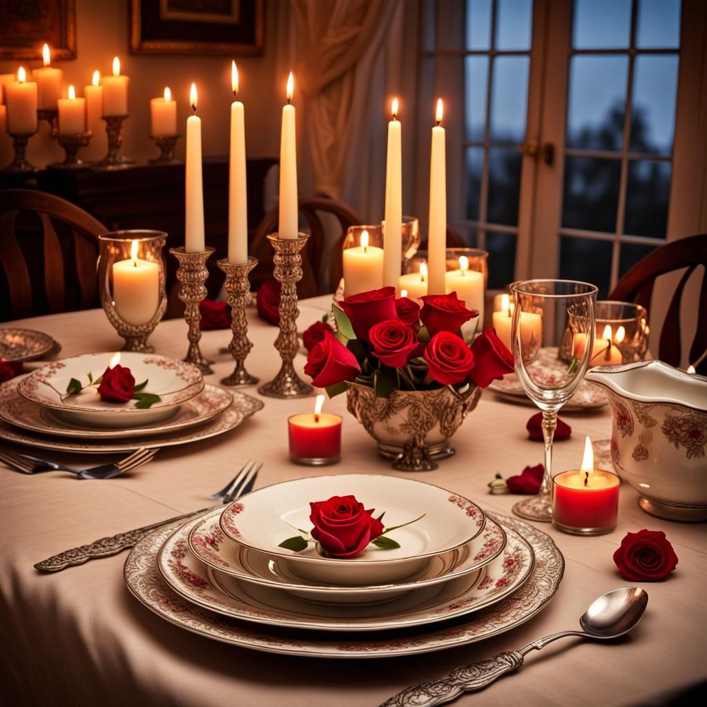 Romantic Candlelit Dinner Table Setting