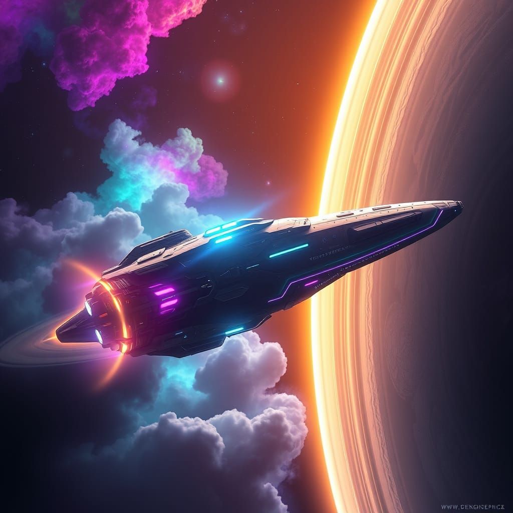 Ethereal Explorer Mothership in Vibrant Gas Nebula