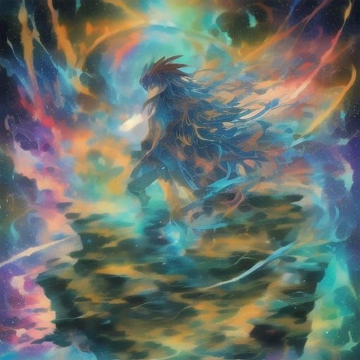 Epic Anime Girl Battles Dragon on Majestic Mountain Waterfal...