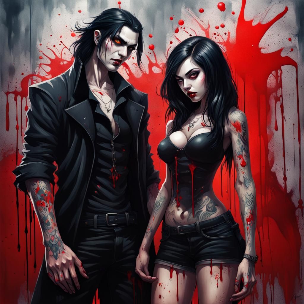 Vampire Couple as Colorful Graffiti Street Art