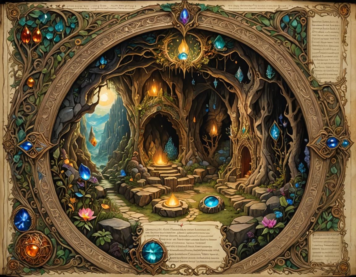 Illuminated Manuscript of Faery Gemstone Cavern Lore