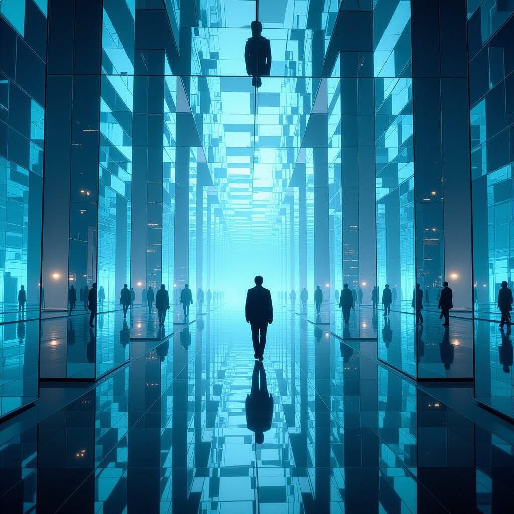 Cinematic Mirror Labyrinth Reflecting Parallel Realities