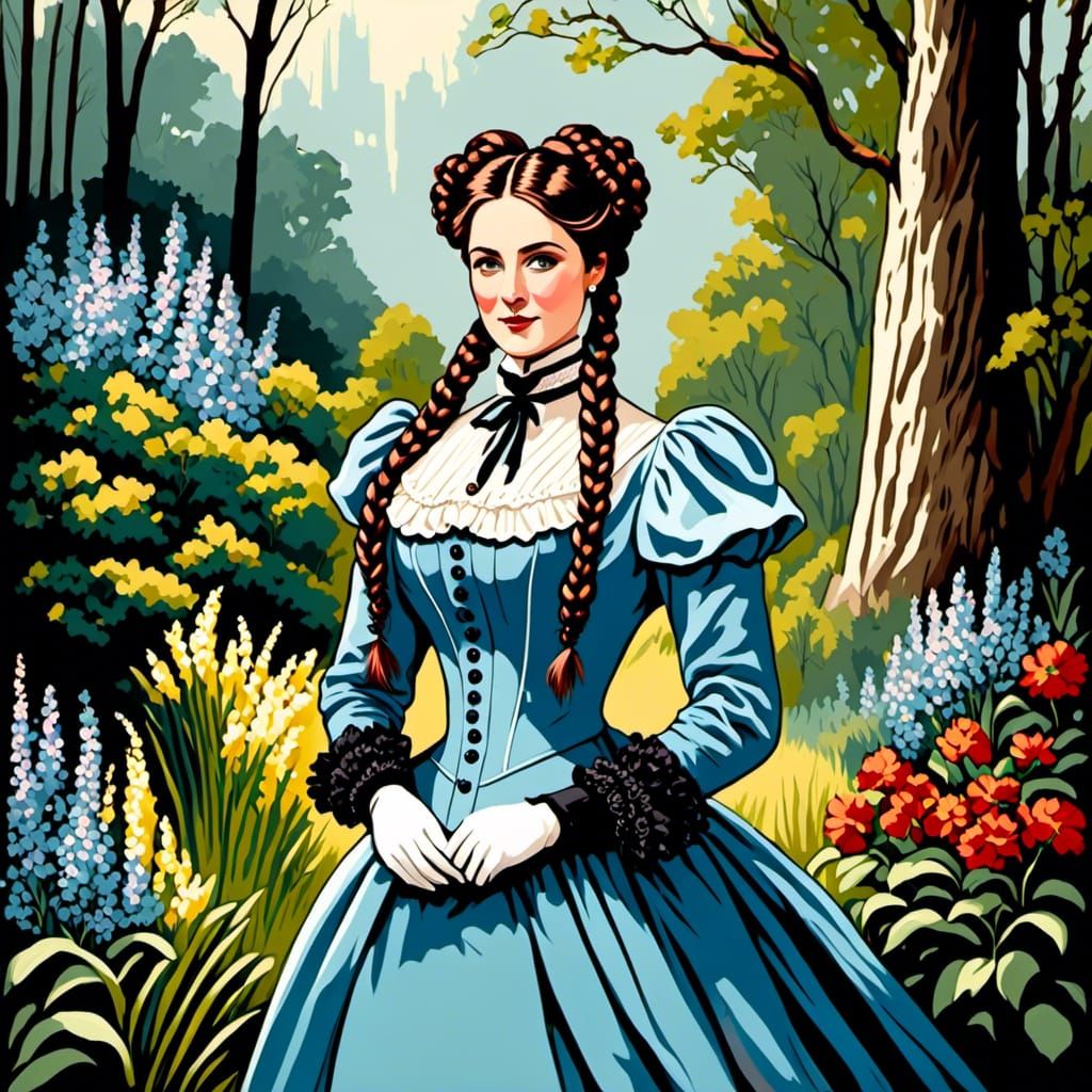Victorian Woman Portrait with Braids and Gloves