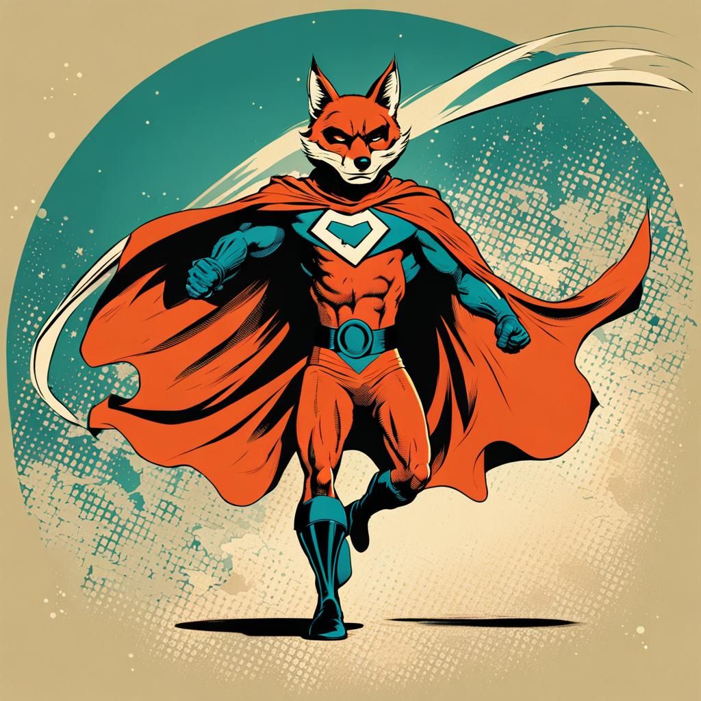 Foxy Superhero in Classic Comic Book Style