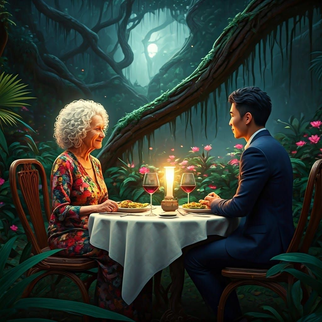 Romantic Dinner: Fantasy Art of Intergenerational Couple