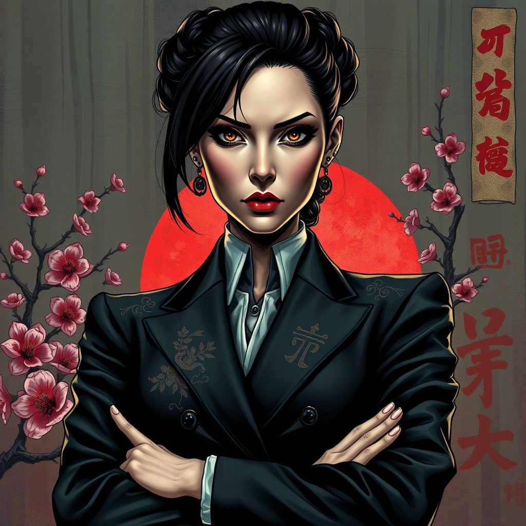 Female Yakuza Boss in Surrealist Heavy Metal Style