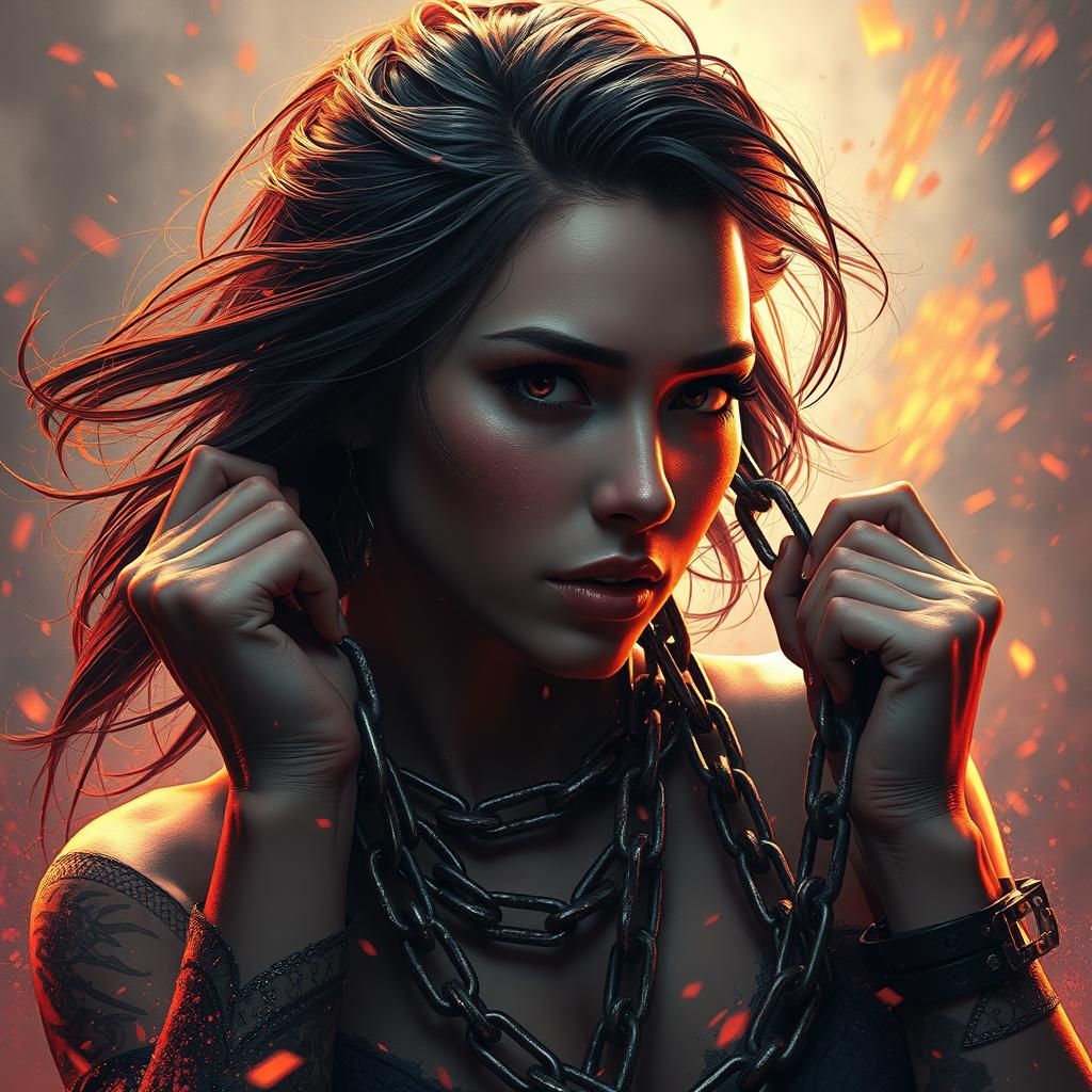 A women breaking chains