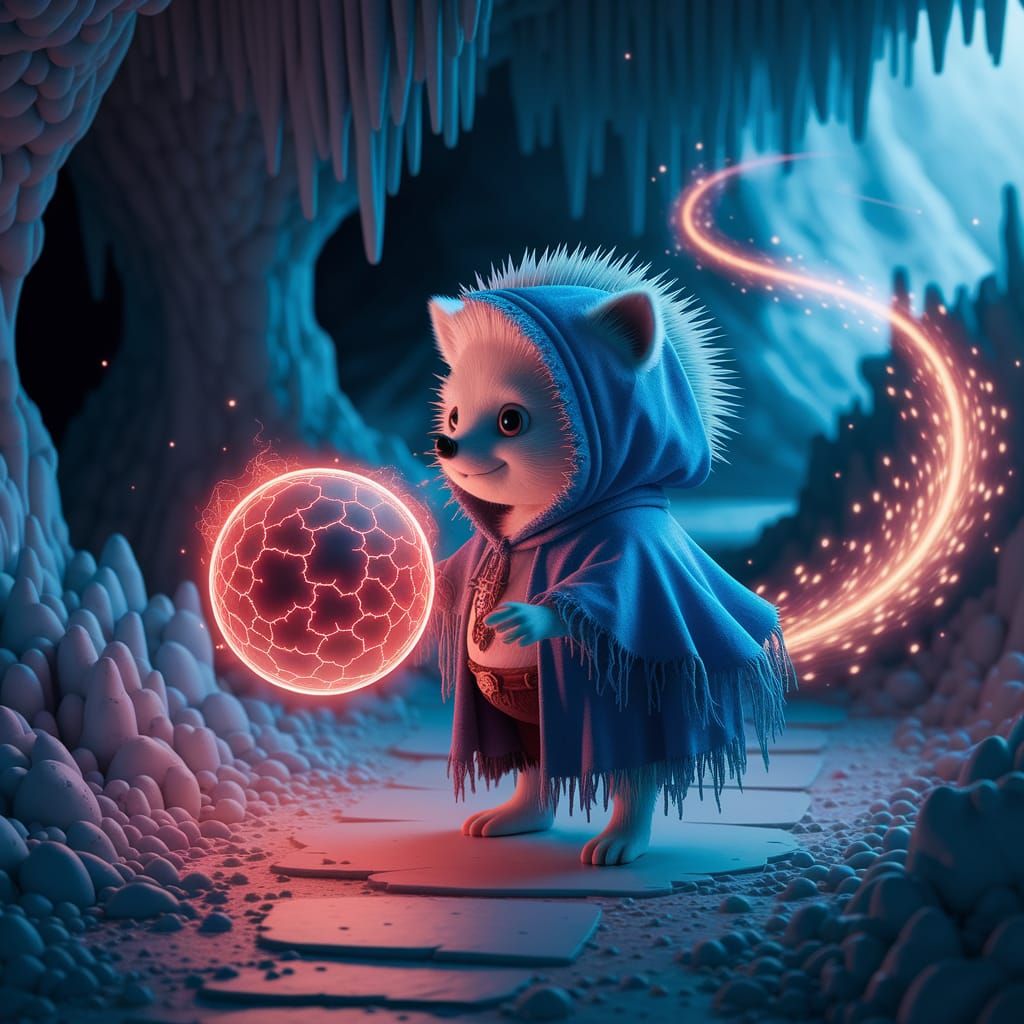 Whimsical Cave Dweller in Distressed Blue Cloak