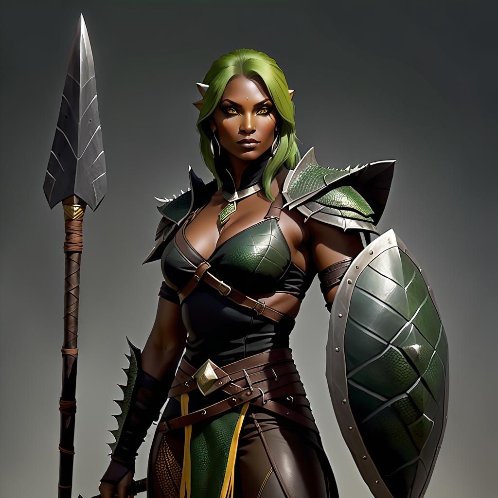 Anthropomorphic Lizard Warrior with Spear and Shield