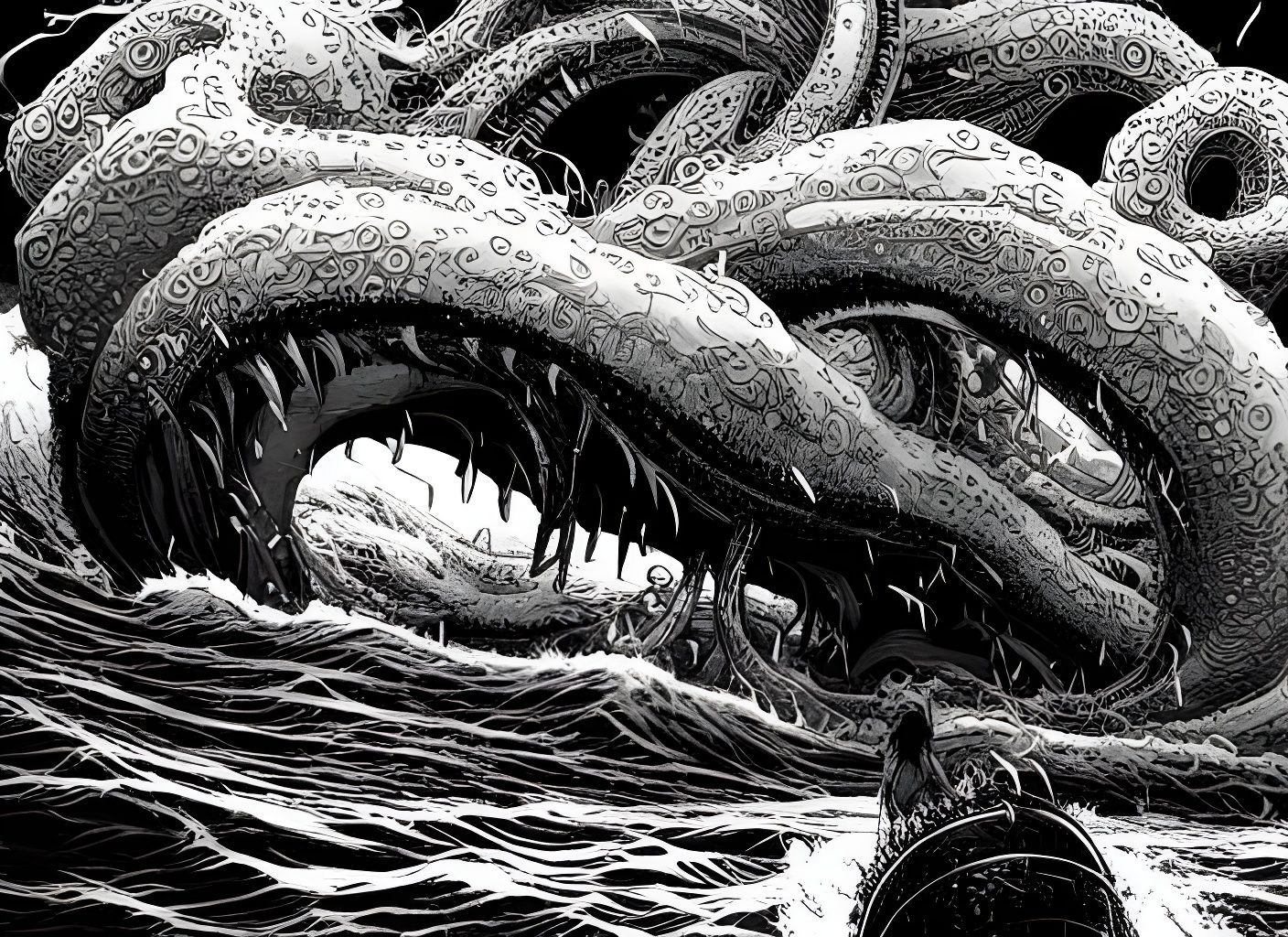 Terrifying Kraken Emerges from Stormy Sea