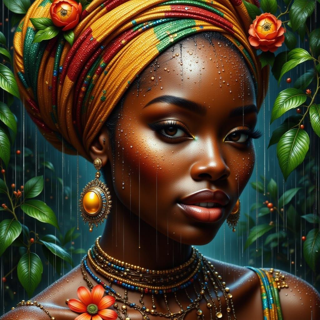 African beauty in the rain