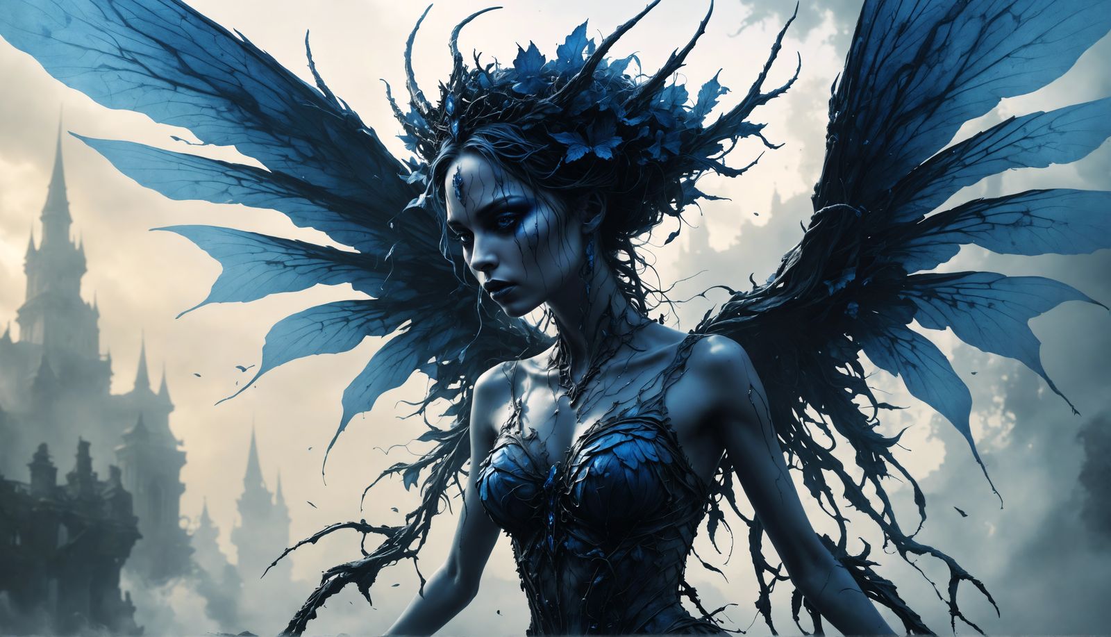 Ethereal Fae Queen Silhouette in Digital Oil Painting