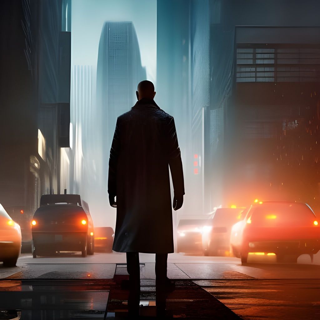 Futuristic Cityscape with Figure in Anime Style