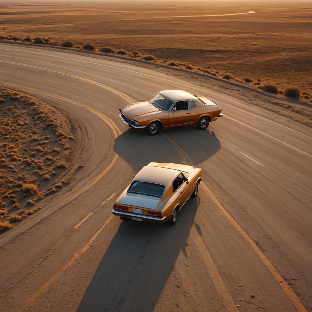 Car Parked on Deserted Road in Golden Hour Light