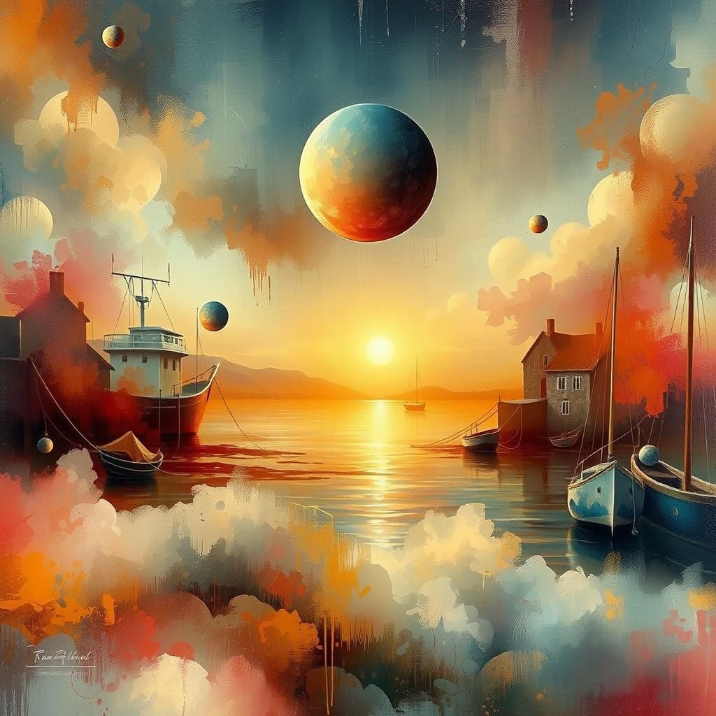 Sunset in a small harbor by the sea