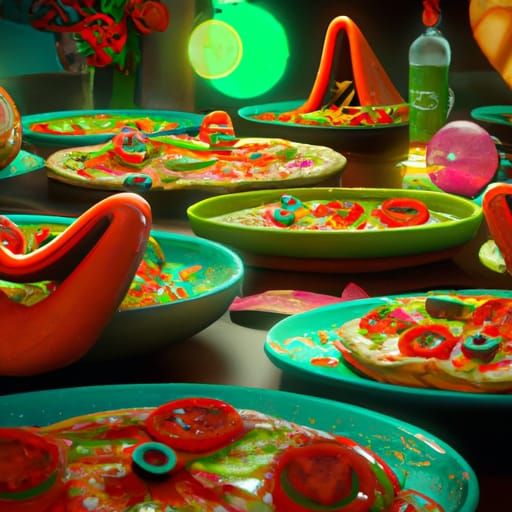 Tomato Pizza Party in Art Nouveau Style