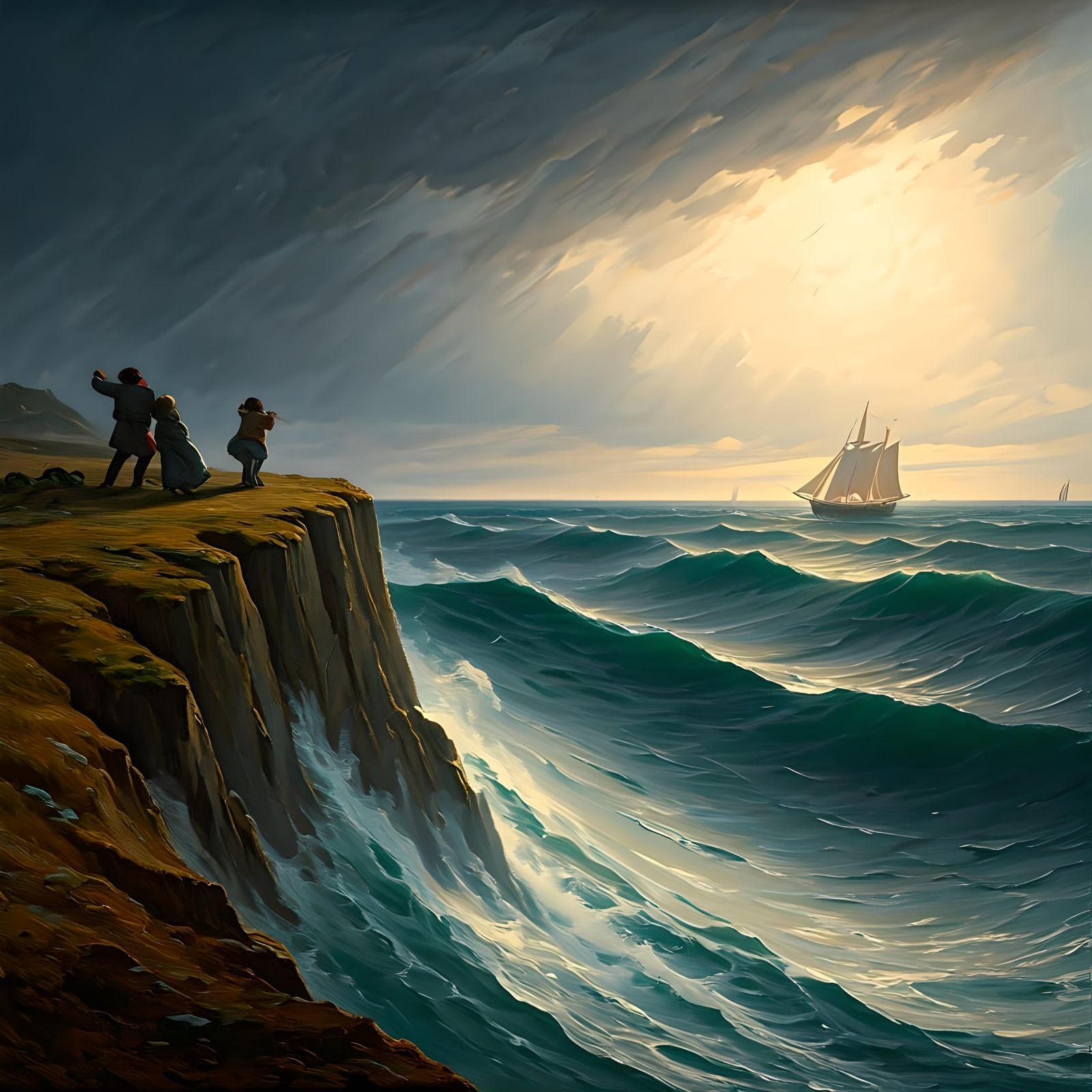 People Versus Stormy Sea, Turner-Caillebotte Style