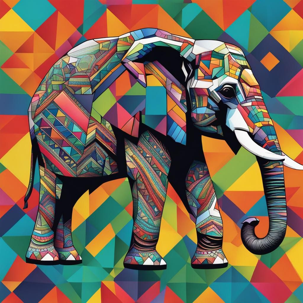 Geometric Elephant: A Colorful Abstract Art Piece