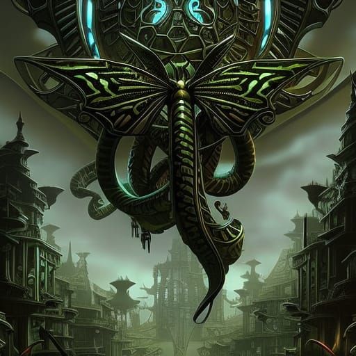 Steampunk Snake Butterfly Hybrid in Comic Book Art