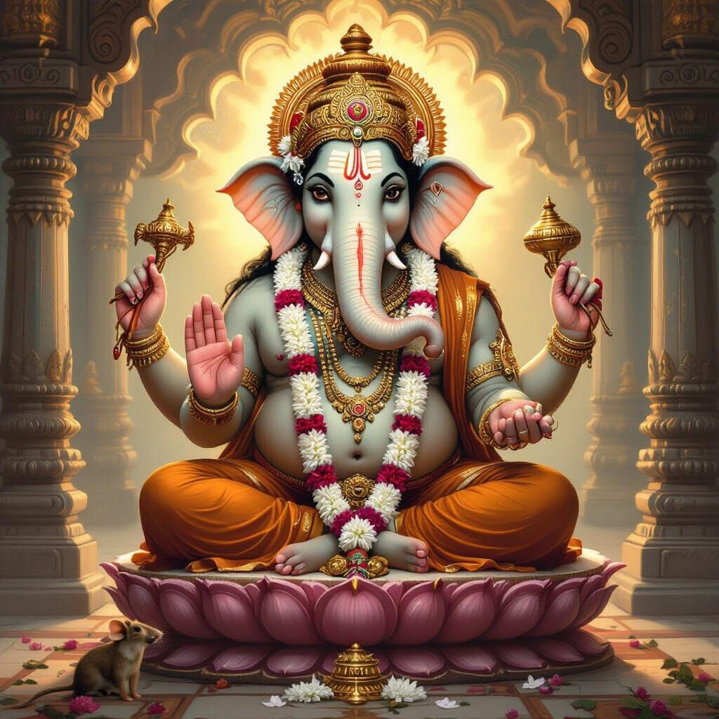 Ganapati Meditating in Traditional Indian Style