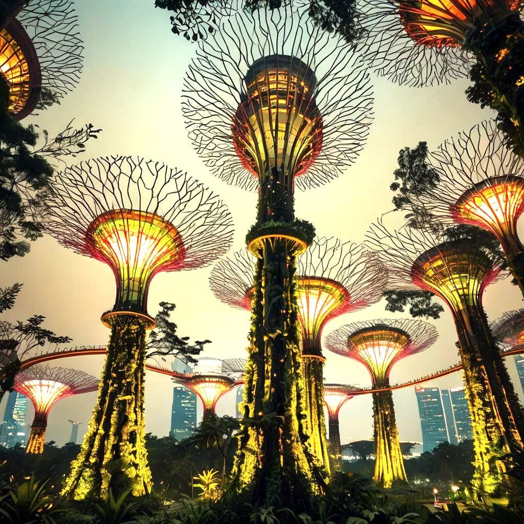 Singapore Supertrees at Night: Gardens by the Bay