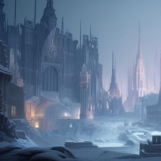 Snowy Capital City: Detailed Matte Painting