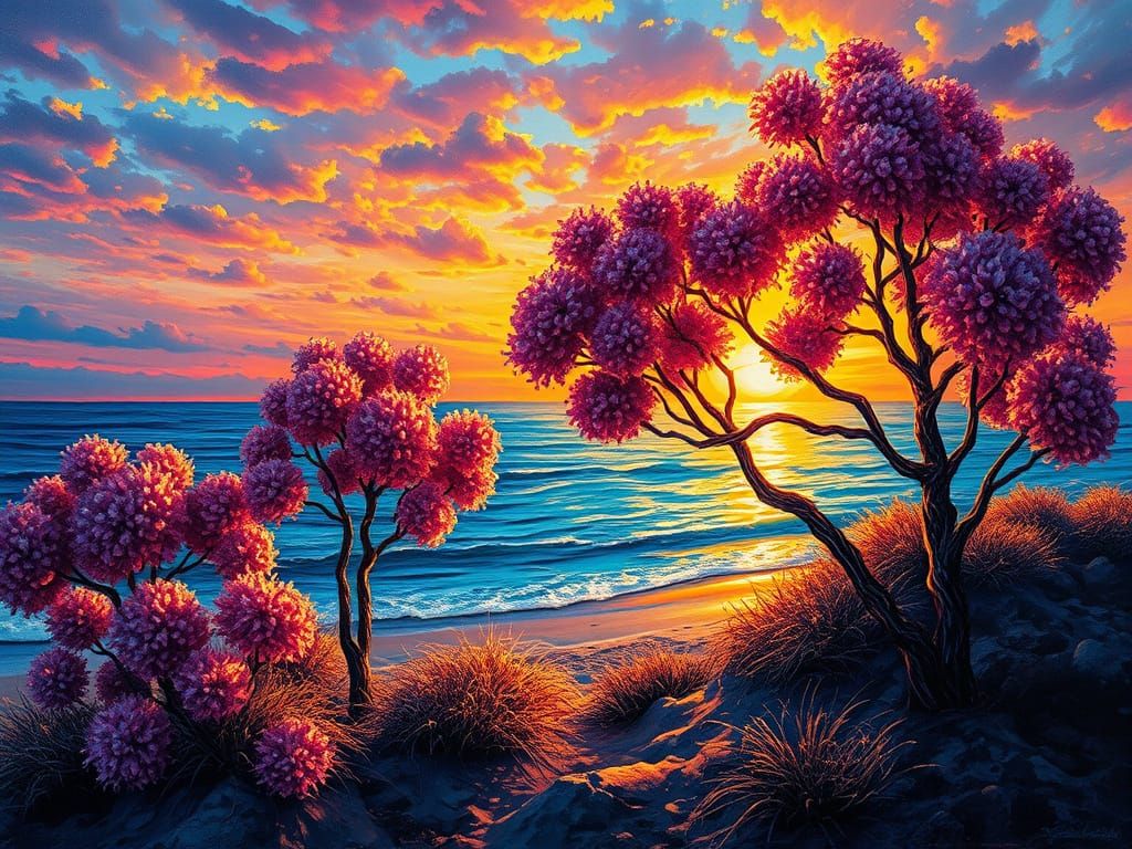 Metallic Pom Pom Trees at Cosmic Sunset