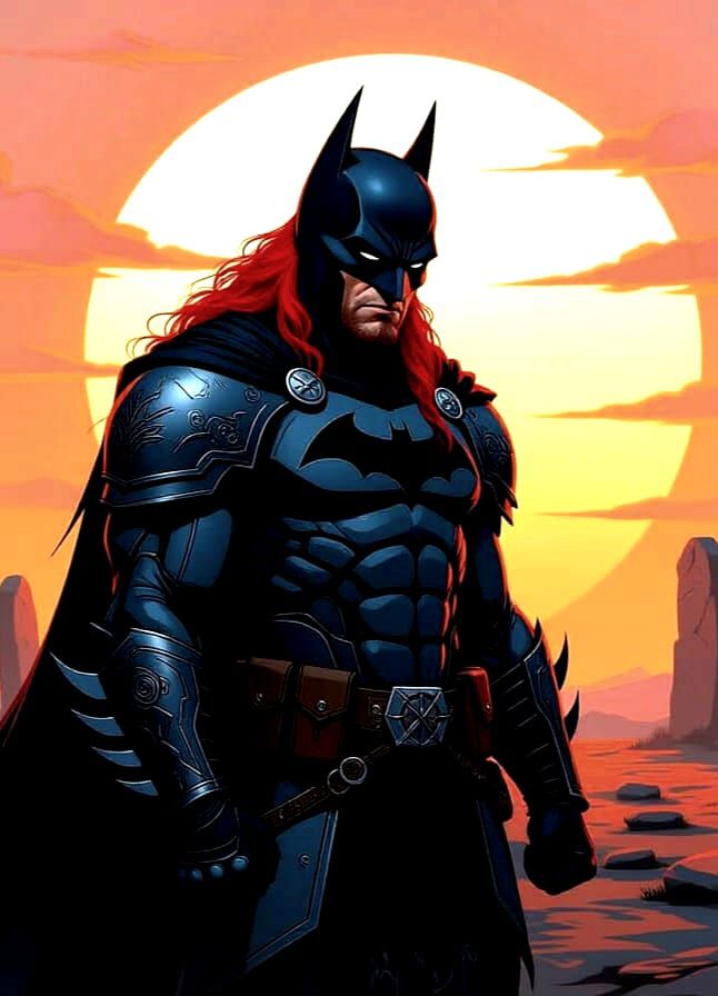 Viking Batman in Gothic Style Amidst Stone Circle