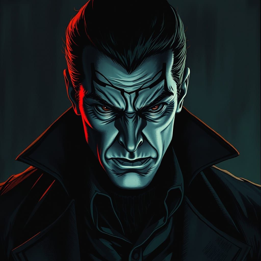 Menacing Villain Portrait in Gritty Style