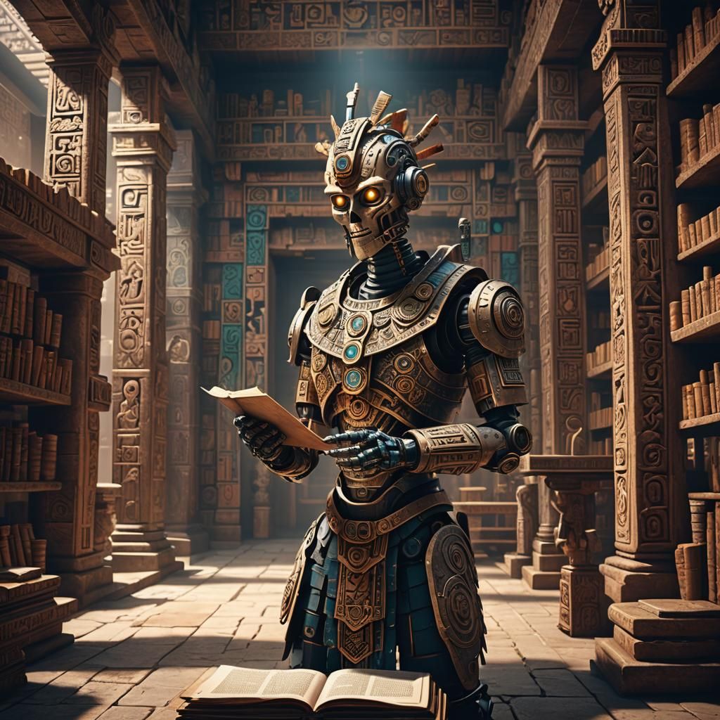 Robot Reads Scroll in Ancient Aztec Library