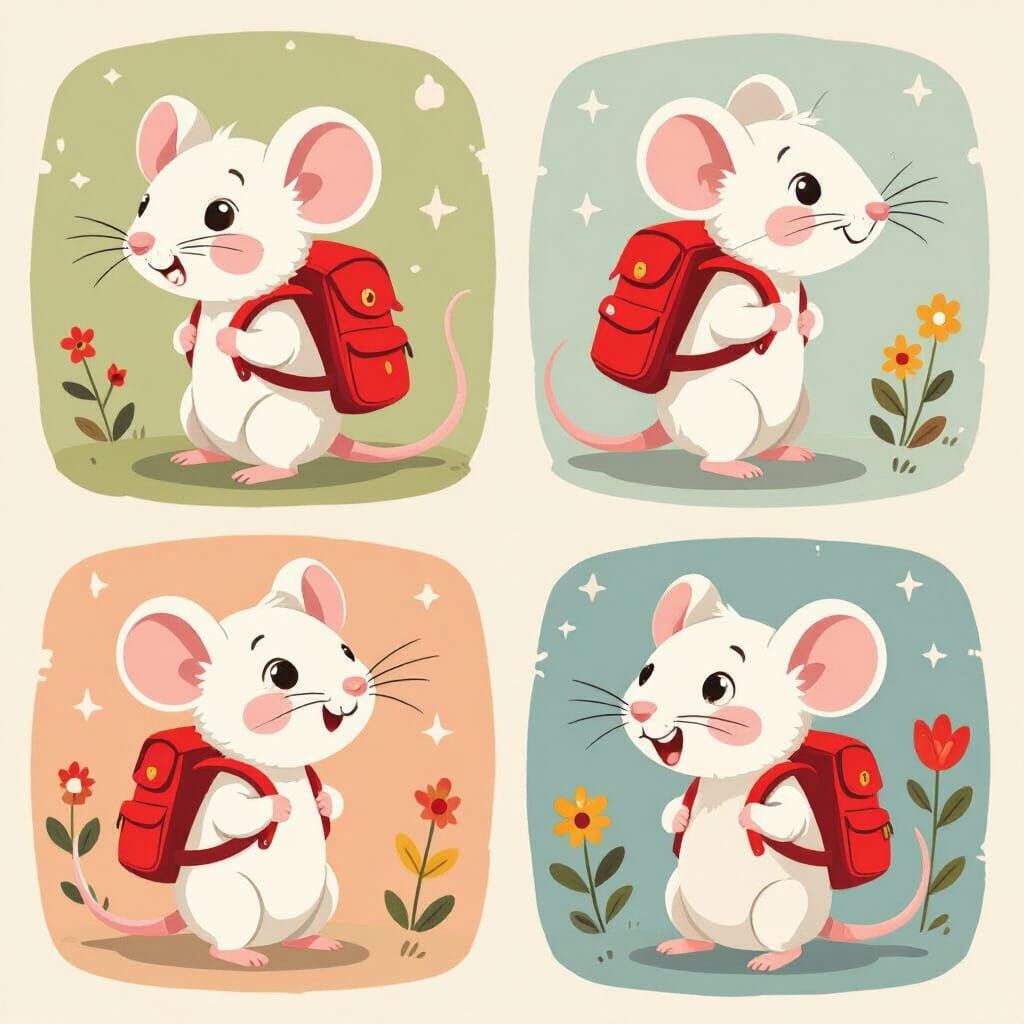 Adorable White Mouse Character in Children's Book Style