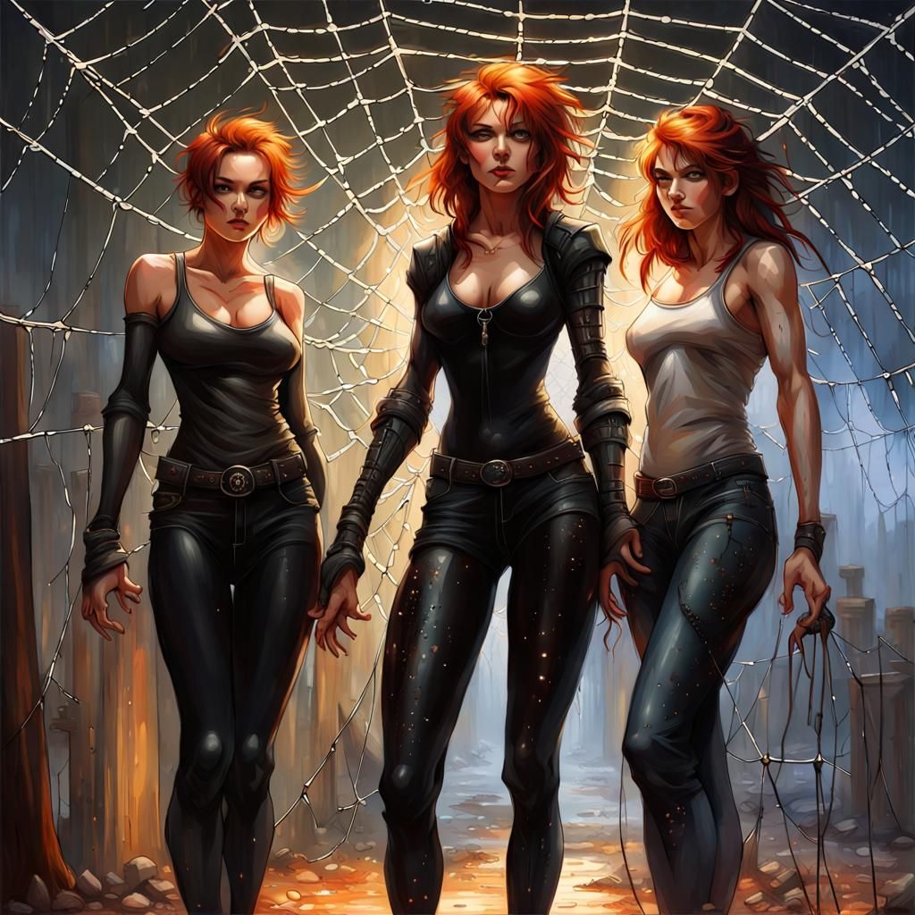 Punk Women in Web: Detailed Digital Art