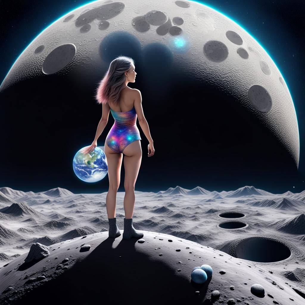 Woman on Moon in Fluffy 3D Art Style