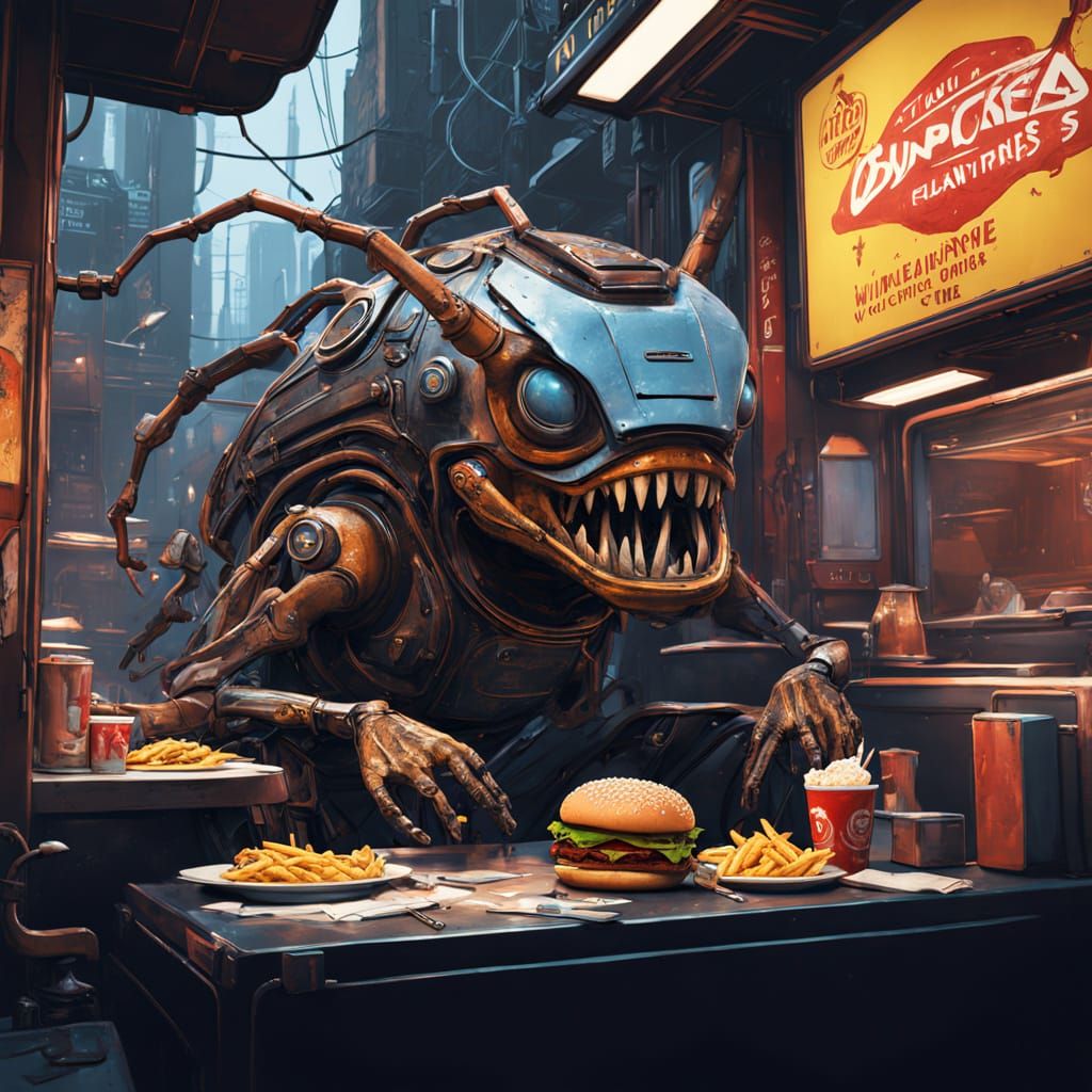 A New Yorker-Style Cartoon of a Man at a Fast-Food Joint