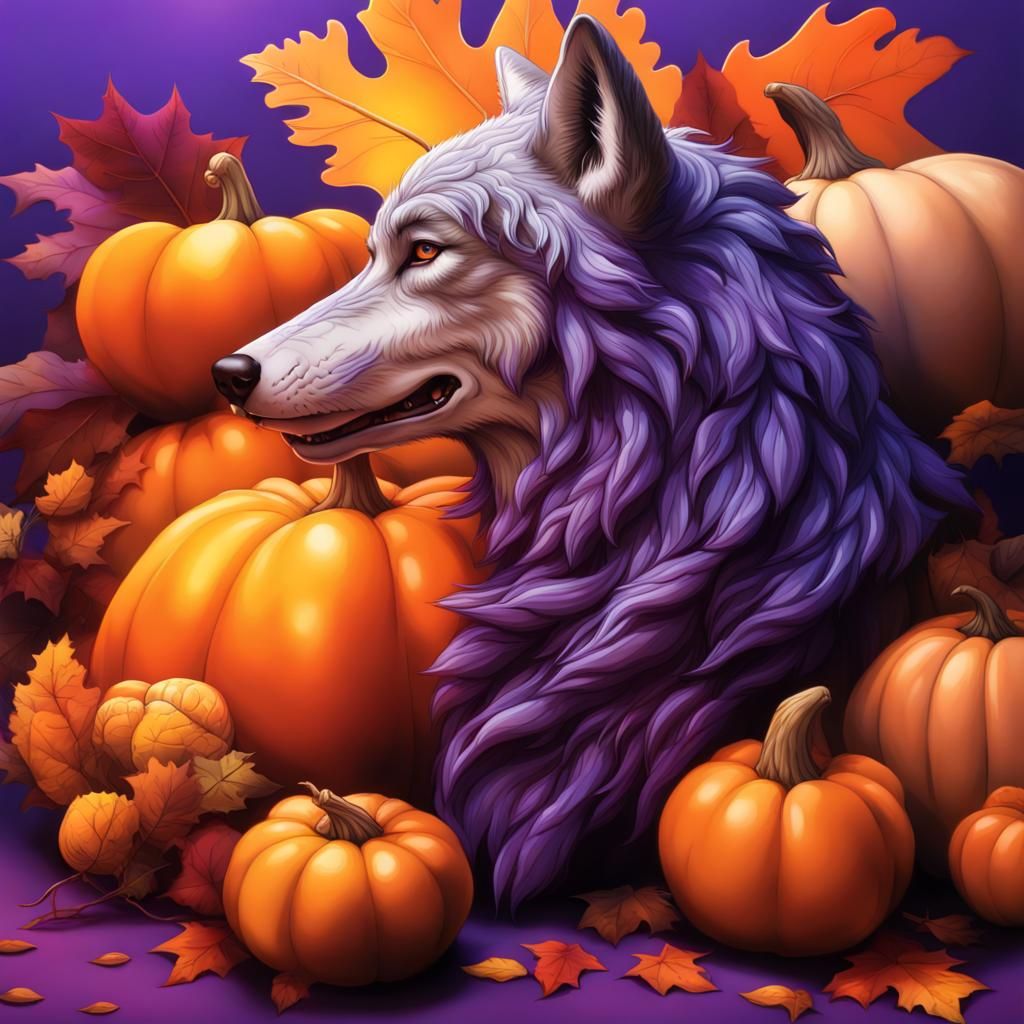 Thanksgiving Feast with Wolf, Hyperrealistic Splash Art