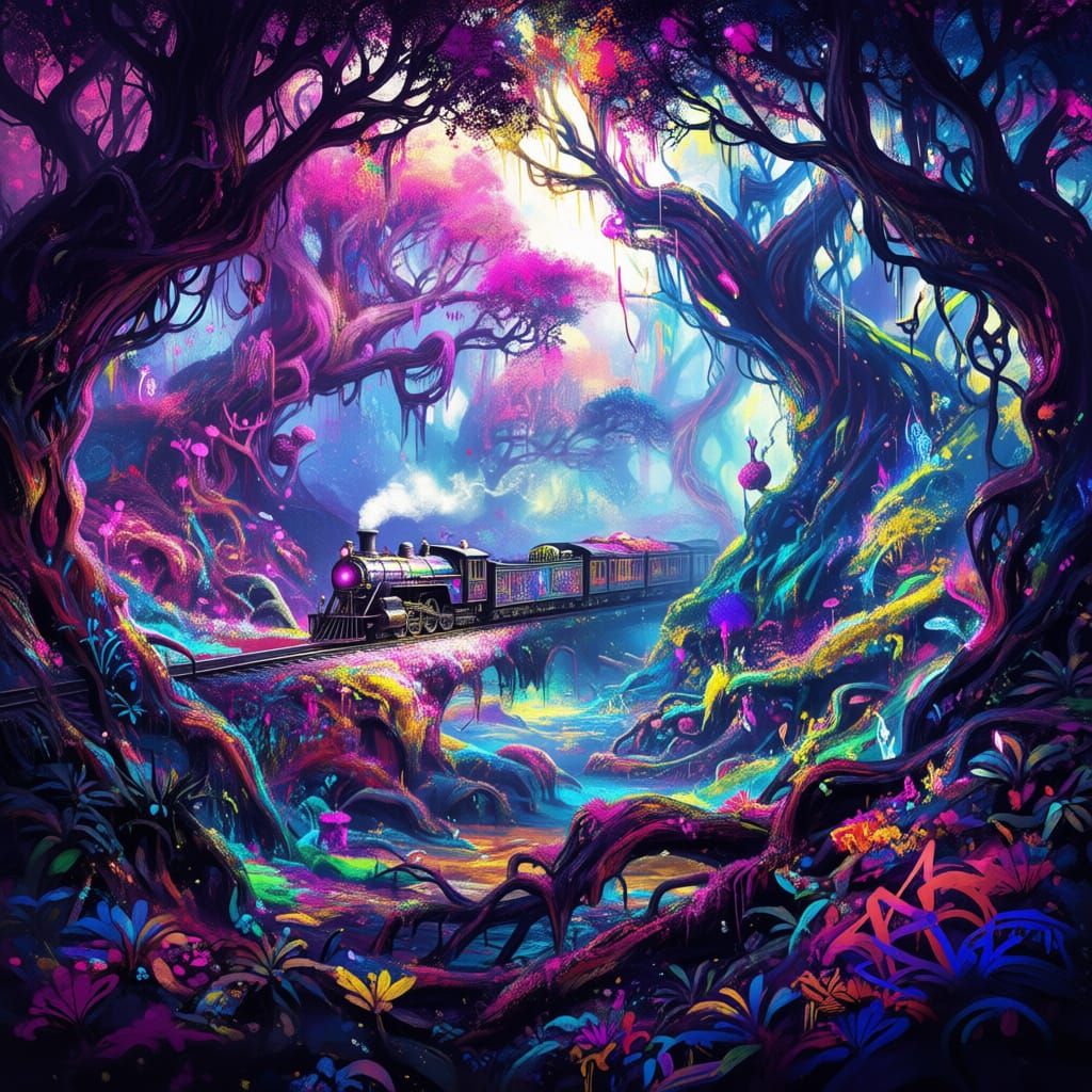 Colorful Train Journey Through a Dreamscape