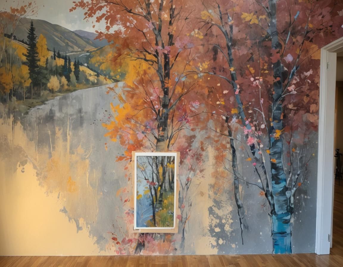Autumnal Mural with Park City Painting as Abstract Expressio...