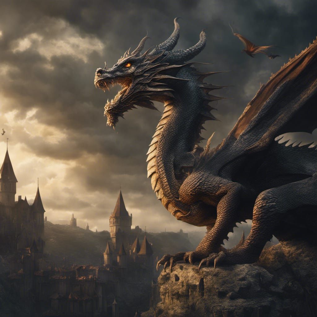 Epic Medieval Dragon in a Digital Painting