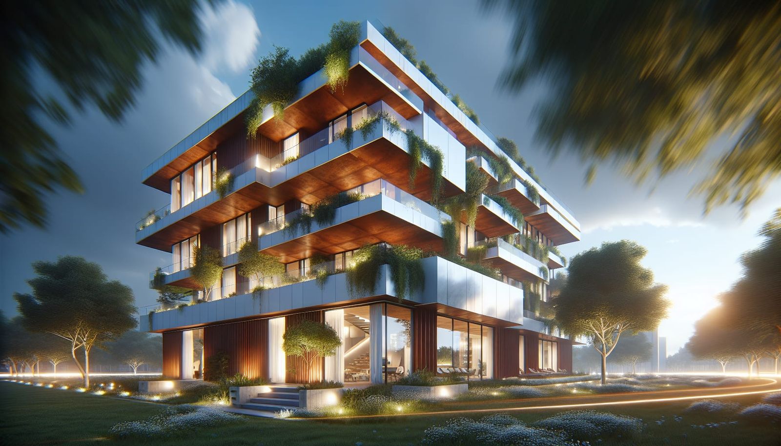 Eco-Friendly Building with Corten Steel and Bokeh