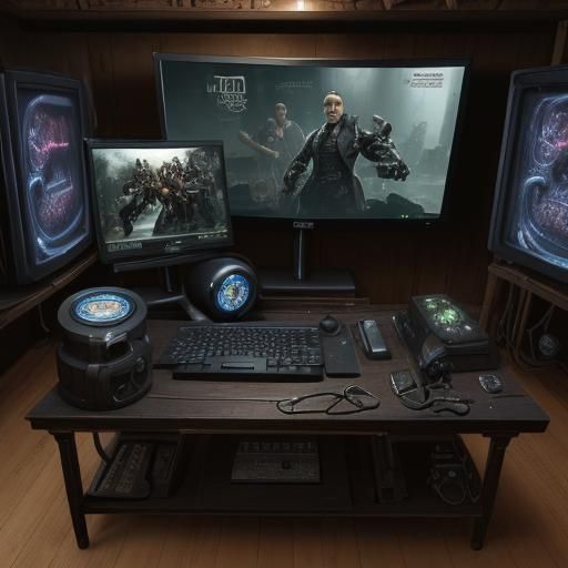 Matrix-Style Game on PC Monitors with Steampunk Engine