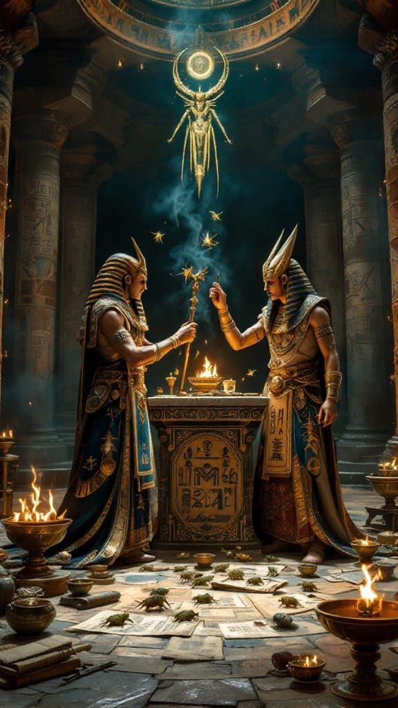 Egyptian Temple Magicians Summon Frogs and Locusts
