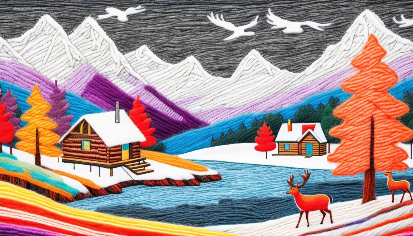 Landscape made of bright woolly woven winter wonderland, dee...