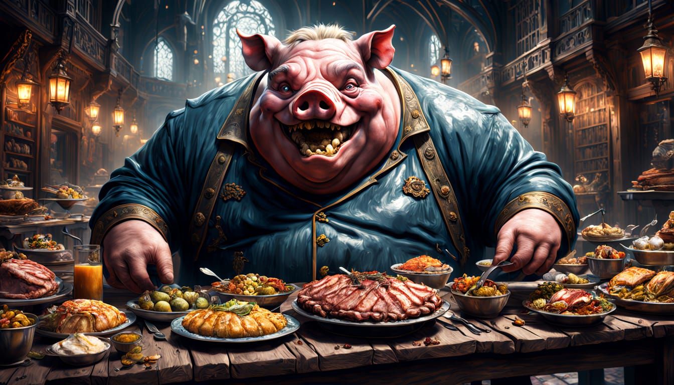 A Gluttonous Aristocrat Devours a Feast in a Victorian Era S...