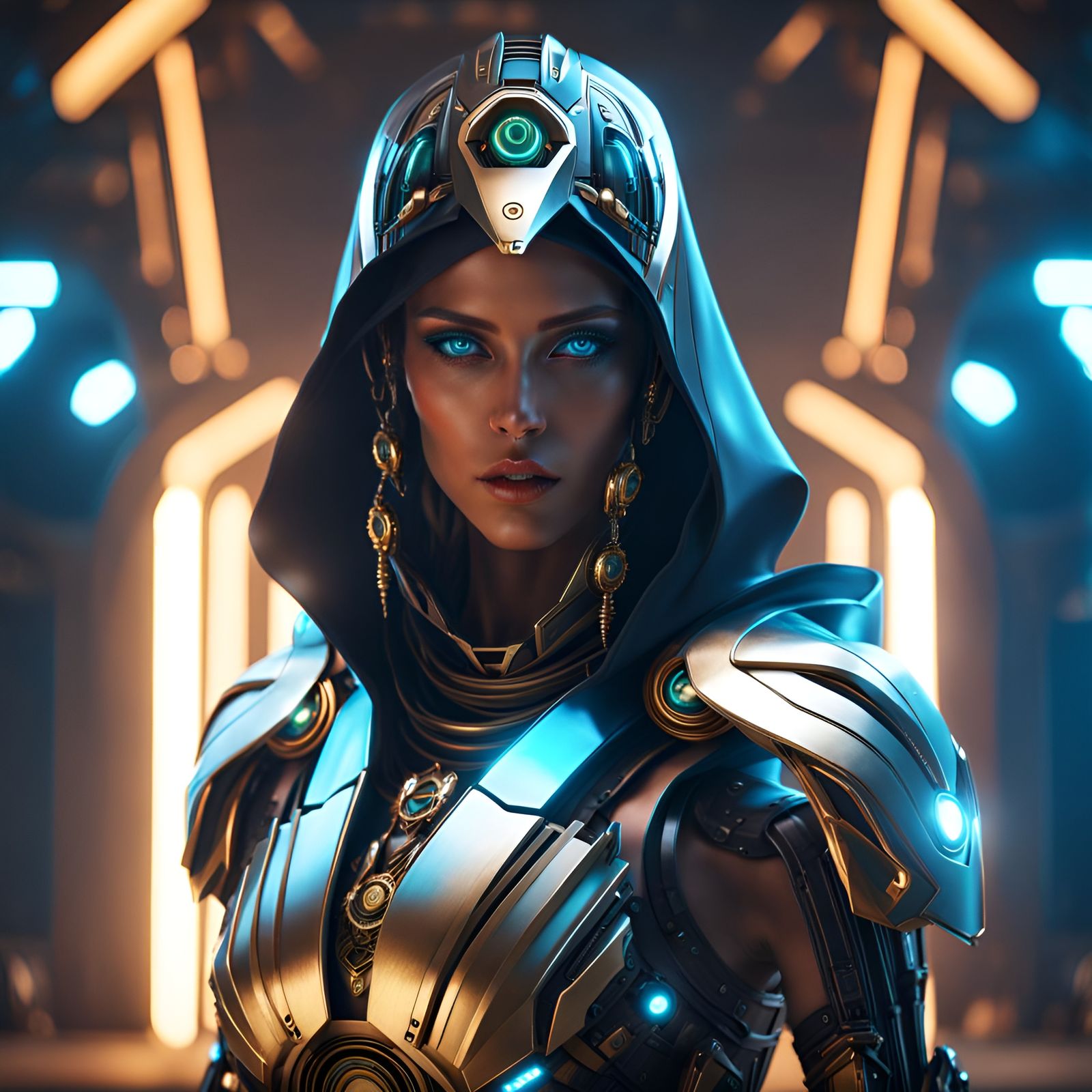 Futuristic Phoenician Cyborg Woman in Digital Art