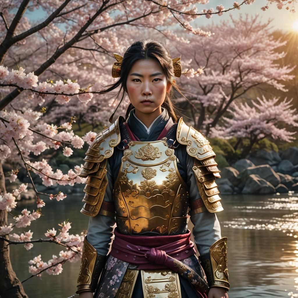 Female Samurai Training Under Three Suns, Digital Portrait